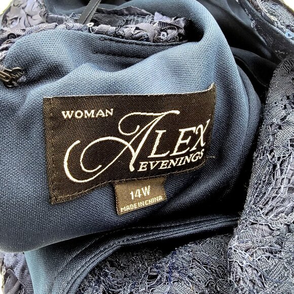 Alex Evenings Womens Navy Blue Lace Sequin Floral Midi Dress Size 14W - Picture 9 of 15
